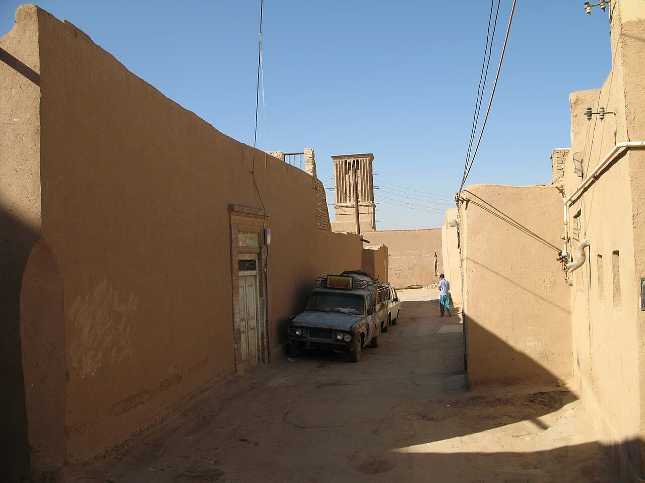 Leirhusene og vindfangerne i gamlebyen i ørkenbyen Yazd
