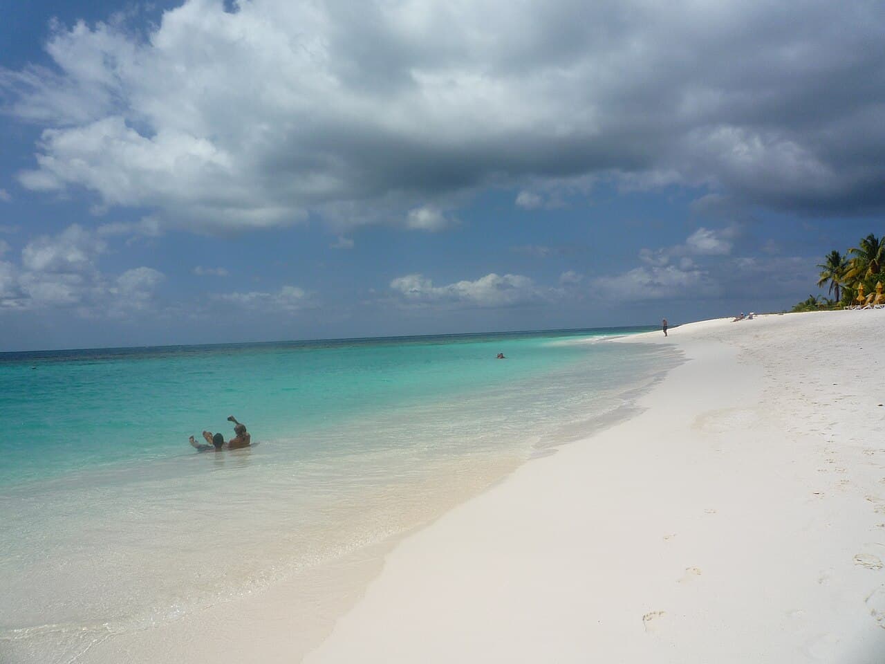 Hvit sandstrand og turkist vann ved Shoal Bay