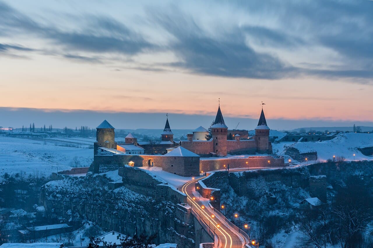 Borgen i Kamianets-Podilskyj om vinteren