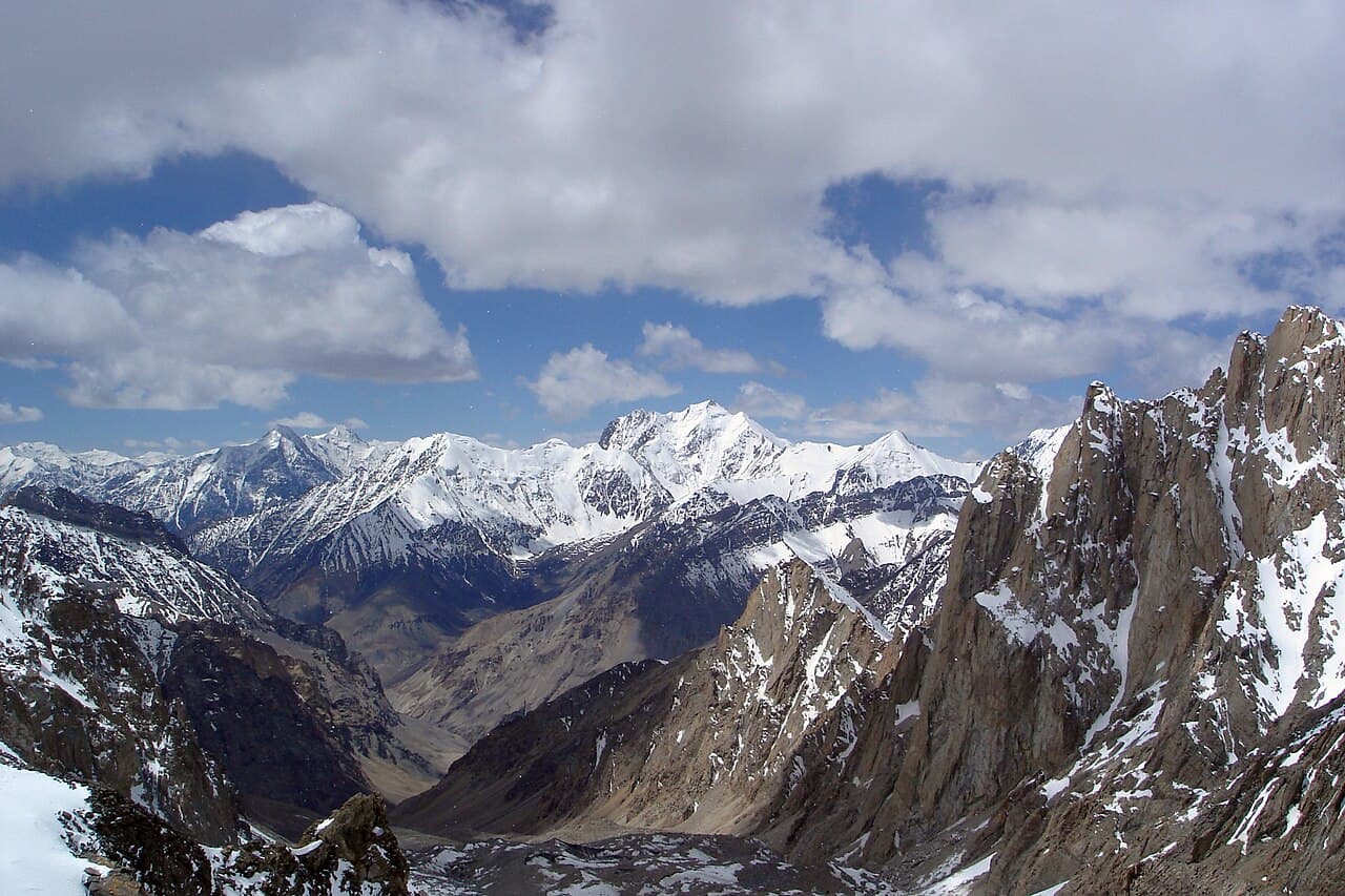 Vidde og snødekte tinder i Pamir-fjellene